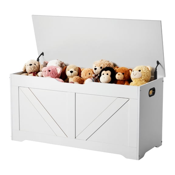 VEVOR Kids Storage Bench, Wooden Toy Box Chest, Large Storage Cabinet with Safety Hinge, Toddlers Storage Bench for Playroom, Living Room or Entryway, Easy Assembly, 38.98 x 15.55 x 18.9 in, White