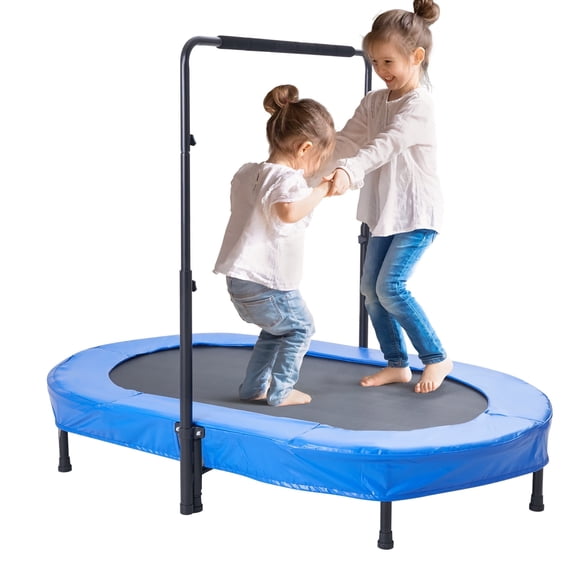 VEVOR Kids Trampoline, 56x36 inch Indoor Outdoor Trampoline, Foldable Mini Trampoline with Handle, Rebounder Trampoline for Toddlers, Birthday Gift for 3+ Years Children, Boys Girls for Fun, Bule