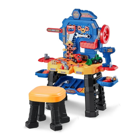 VEVOR Kids Workbench, 181 pcs, Kids Tool Bench with Realistic Tools and Electric Drill, Pretend Play Construction Workbench Toys for Toddlers, Toddler Work Bench Learning Gift for Boys & Girls Age 3+
