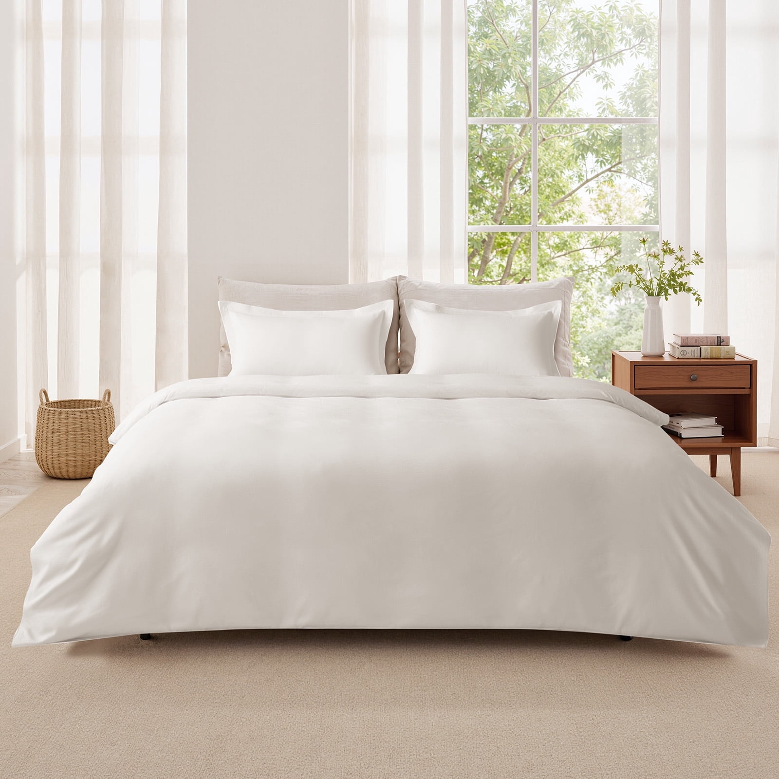 VEVOR King Size Duvet Cover Set, 100% Cotton, 3 Pieces Bedding Set with 1 Duvet Cover 104 x 90 in and 2 Pillow Shams 20 x 36 in,Double Zipper Closure, White