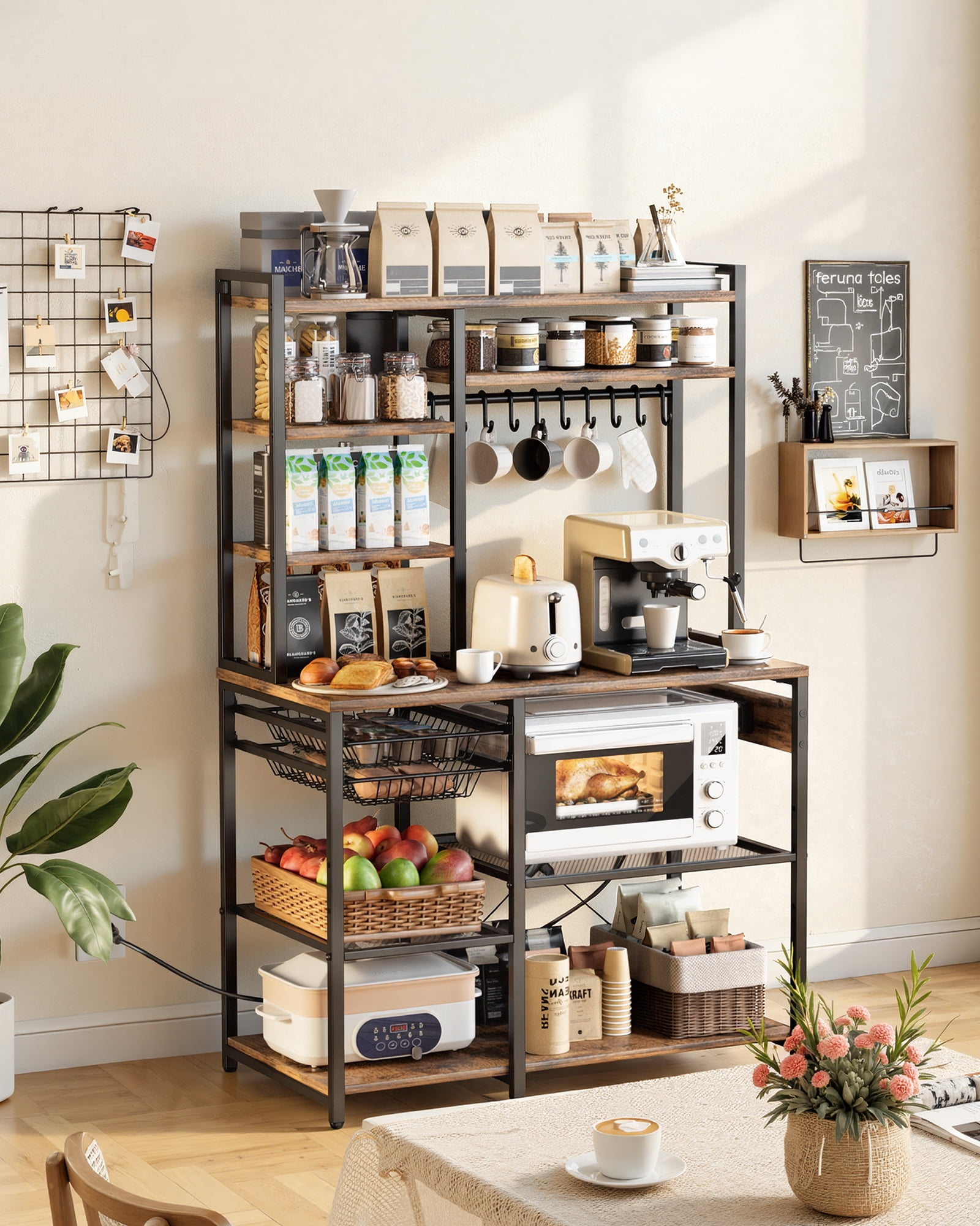 Kitchen Stand Rack VEVOR Kitchen Bakers Rack, 5 ft Power Cable Bakers Rack with Power ...