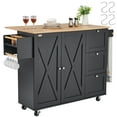 thumbnail image 1 of VEVOR Kitchen Island Cart, 56" Wood Top Mobile Carts with Storage Cabinet, Rolling Table with Drop Leaf, Spice Rack, Towel Bar, Adjustable Shelf, Drawer, and Hooks, Portable Islands on Wheels, Black, 1 of 9