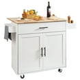 thumbnail image 1 of VEVOR Kitchen Island Cart with Solid Wood Top, 35.4" Width Mobile Carts with Storage Cabinet, Rolling Kitchen Table with Spice Rack, Towel Rack, Drop Leaf and Drawer, 1 of 10