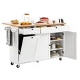 thumbnail image 1 of VEVOR Kitchen Island Cart with Storage, 60in Wide Mobile Kitchen Cart with Wheels, Drop Leaf, 2 Drawers, Trash Can Cabinet, Knife Holder, Spice Rack, and Towel Rack, Table for Dining Room, Pantry, 1 of 10