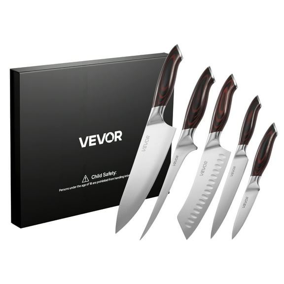 VEVOR Kitchen Knife Set, 5 Piece High Carbon Stainless Steel Sharp Knife Set, Durable and Rust-Resistant, Professional Kitchen Cutlery with Ergonomic Crack-Resistant Handle, for Precise Cutting