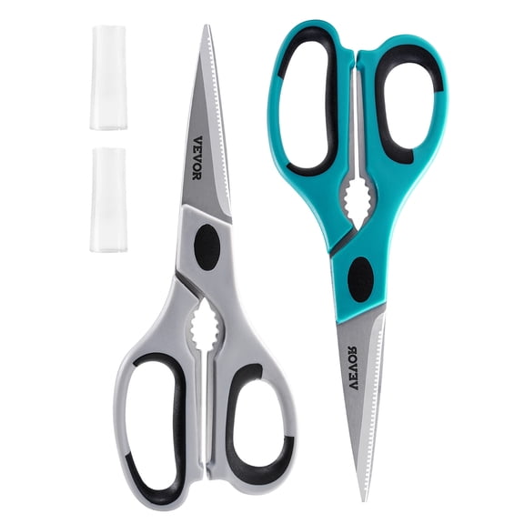 VEVOR Kitchen Scissors, 2 Pack Durable Stainless Steel Kitchen Shears with Sheaths, Heavy Duty Cooking Shears with Soft Grip Comfort Handle, Kitchen Utensil for Cutting Meat, Fish, Poultry, Cyan+Grey