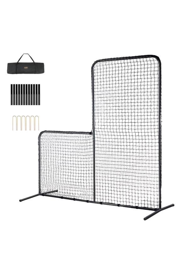 L Screen Baseball for Batting Cage,7x7 ft Baseball Softball Safety Screen,Body Protector Portable Batting Screen with Carry Bag & Ground Stakes, Heavy Duty Pitching Net for Pitchers Protection