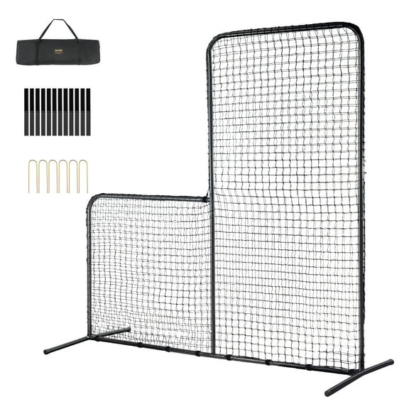 VEVOR L Screen Baseball for Batting Cage,7x7 ft Baseball Softball Safety Screen,Body Protector Portable Batting Screen with Carry Bag & Ground Stakes, Heavy Duty Pitching Net for Pitchers Protection
