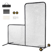 VEVOR L Screen Baseball for Batting Cage, 7x7 ft Softball Safety Screen, Body Protector Portable Batting Screen with Carry Bag, Wheels, Ground Stakes, Heavy Duty Pitching Net for Pitchers Protection
