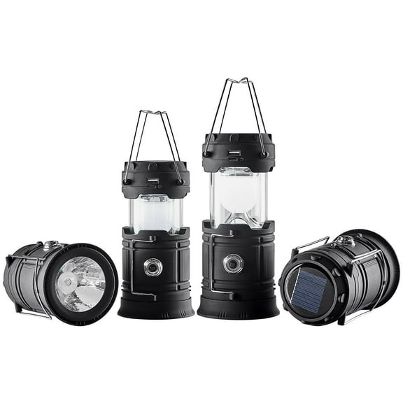 VEVOR LED Camping Lanterns, 4 Pack Rechargeable Camping Flashlights, Solar & USB Charging, Portable Collapsible, Bulit to Last Lights, As Power Bank,