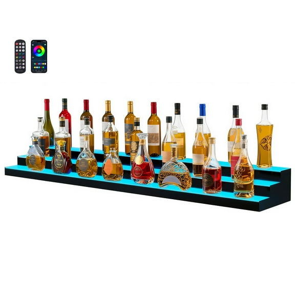 VEVOR LED Lighted Liquor Bottle Display,3-Tier 70 Inch, Illuminated Home Bar Shelf with RF Remote & App Control, 7 Static Colors, Acrylic Lighted Whiskey Shelf for 52 Bottles, Powered by Adapter Only