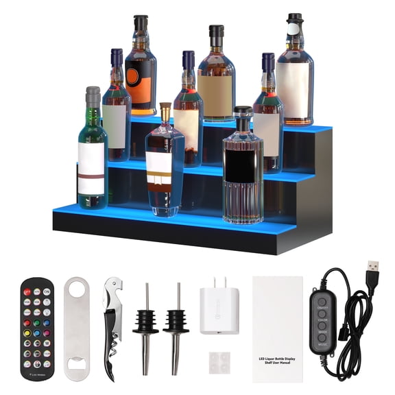 VEVOR LED Lighted Liquor Bottle Display Bar Shelf RF & App Control 24" 3-Step