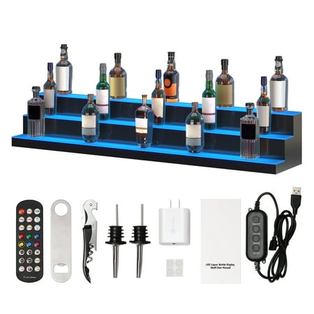 VEVOR LED Lighted Liquor Bottle Display Bar Shelf RF & App Control 60" 3-Step