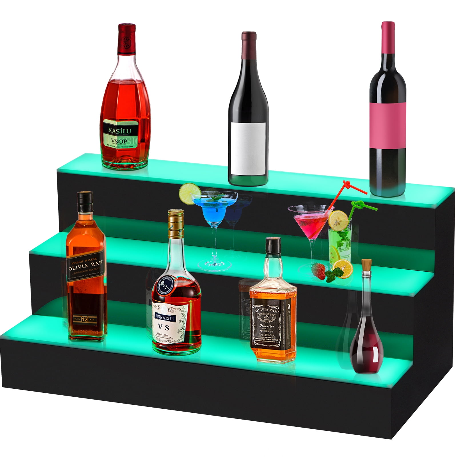38" 2-Tier LED Lighted Liquor Bottle Display Shelf - Multi-Color Lighting For Back Bar 2 thumbnail image