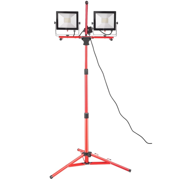 VEVOR LED Work Light, 10000lm Dual-head Work Light, 27.6"-68.1" Adjustable Height and Foldable Tripod Stand, IP65 Waterproofed, 5000K