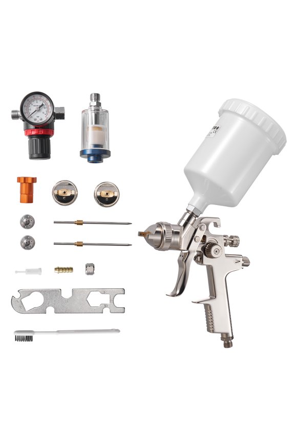 LVLP Air Spray Gun, Gravity Feed Paint Sprayer Gun with 3 Nozzles (1.3/1.4/1.7mm), 600ml Capacity Automotive Paint Sprayer with Air Regulator for Furniture, Car Painting, Home Improvement