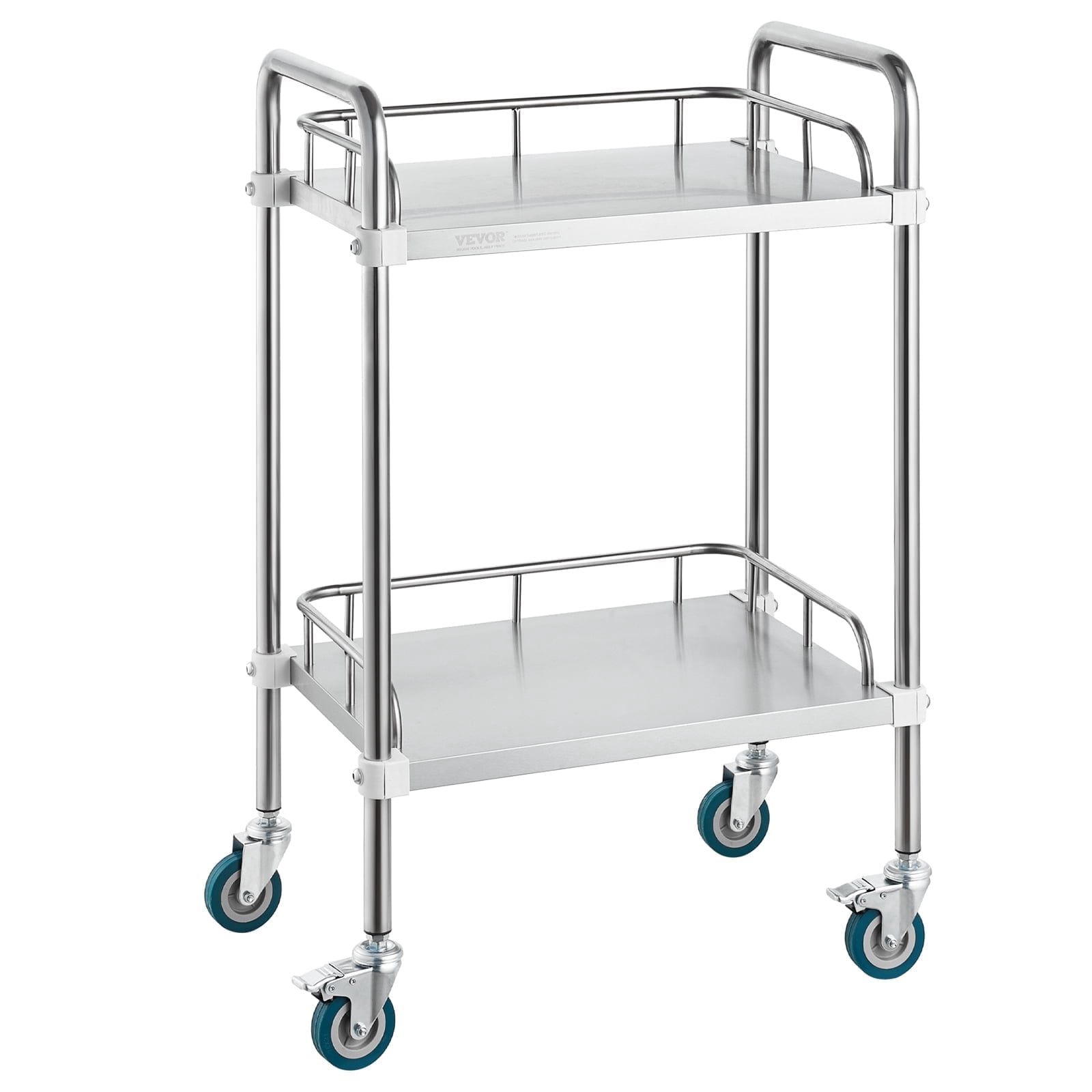 VEVOR Medical Cart, 2-Layer Stainless Steel Cart 220 lbs Weight Capacity, Lab Utility Cart with 360° Silent Wheels and a Drawer for Lab, Clinic, Kitchen, Salon