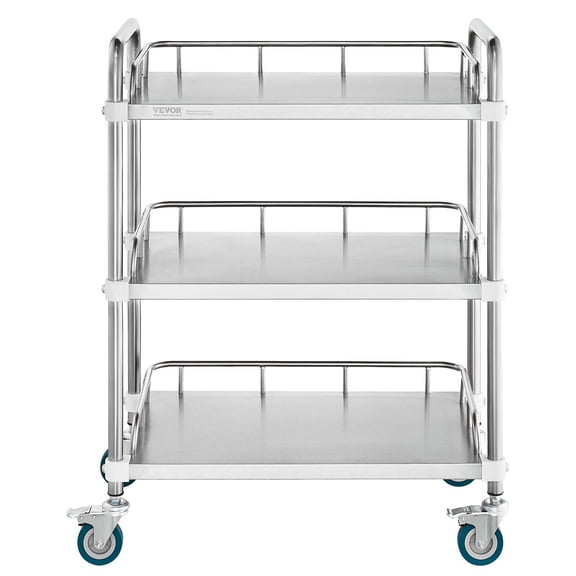 VEVOR Lab Rolling Cart, 3-Shelf Stainless Steel Rolling Cart, Lab Serving Cart with Swivel Casters, Dental Utility Cart for Clinic, Lab, Hospital, Sal