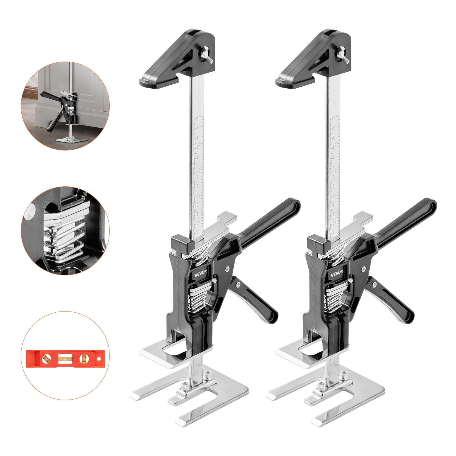 VEVOR Labor Saving Arm Jack, 2 PCS 330 lbs Bearing Capacity, Lifting up to 9.8", Metal Hand Lifting Jack Tool with Magnetic Level, Adjustable Height, for Door, Window, Furniture, Woodworking, Black