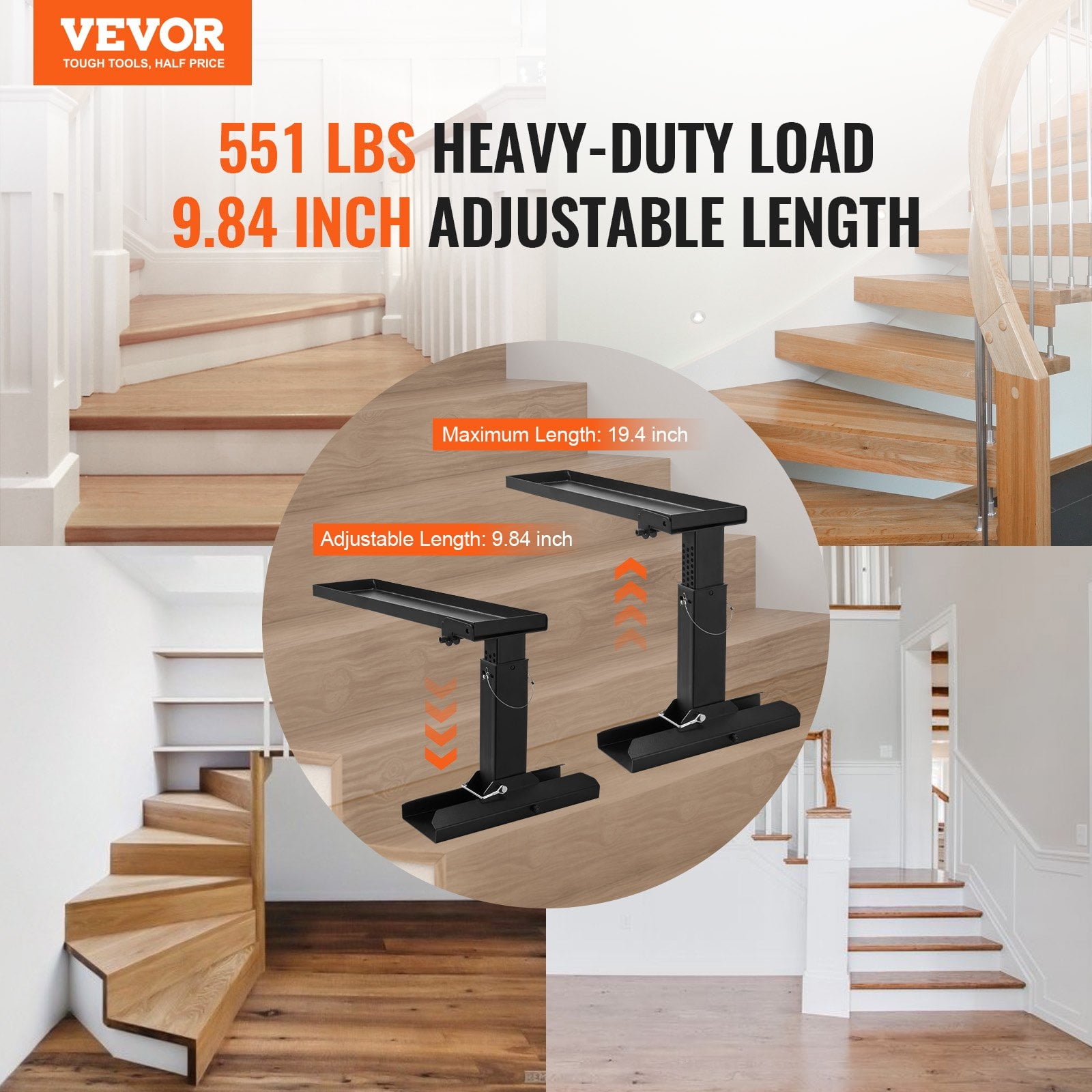 Ladder-Max LL-STB-2QC Leiter-Nivellierer Set – Chrom, Für Unebenen Boden, Bis 25,4 Cm Ausziehbar