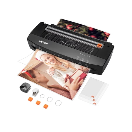 VEVOR Laminator Machine, Cold and Hot Lamination for Max A3 Paper Size, 1 min Quick Warm Portable Laminator, 3-10 mil Thickness, Ideal for Home, Office, Business, or School Supplies, Black