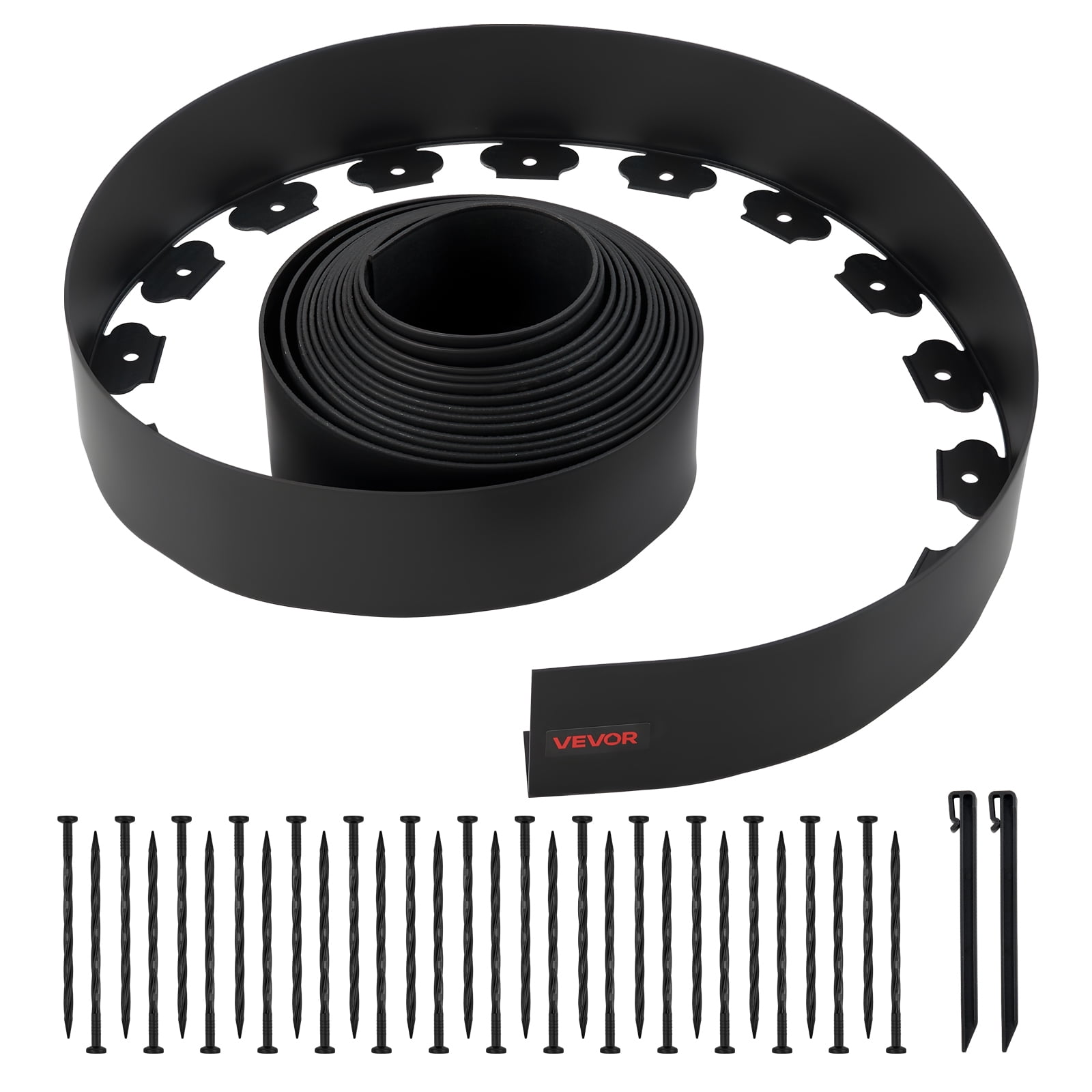VEVOR Landscape Edging, 33 ft x 4 in Plastic Garden Border Edging with 30 Spikes & 2 Ground Stakes, No Dig, Flexible Lawn Edgings Roll, UV-Resistant Mini Fence Borders for Flower Beds Yard Paver