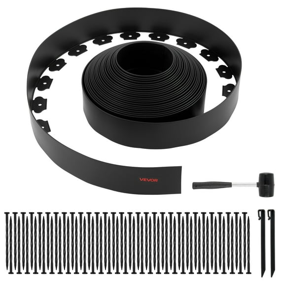 VEVOR Landscape Edging, 66 ft x 4 in Plastic Garden Border Edging with 60 Spikes & 2 Ground Stakes, No Dig, Flexible Lawn Edgings Roll, UV-Resistant Mini Fence Borders for Flower Beds Yard Paver