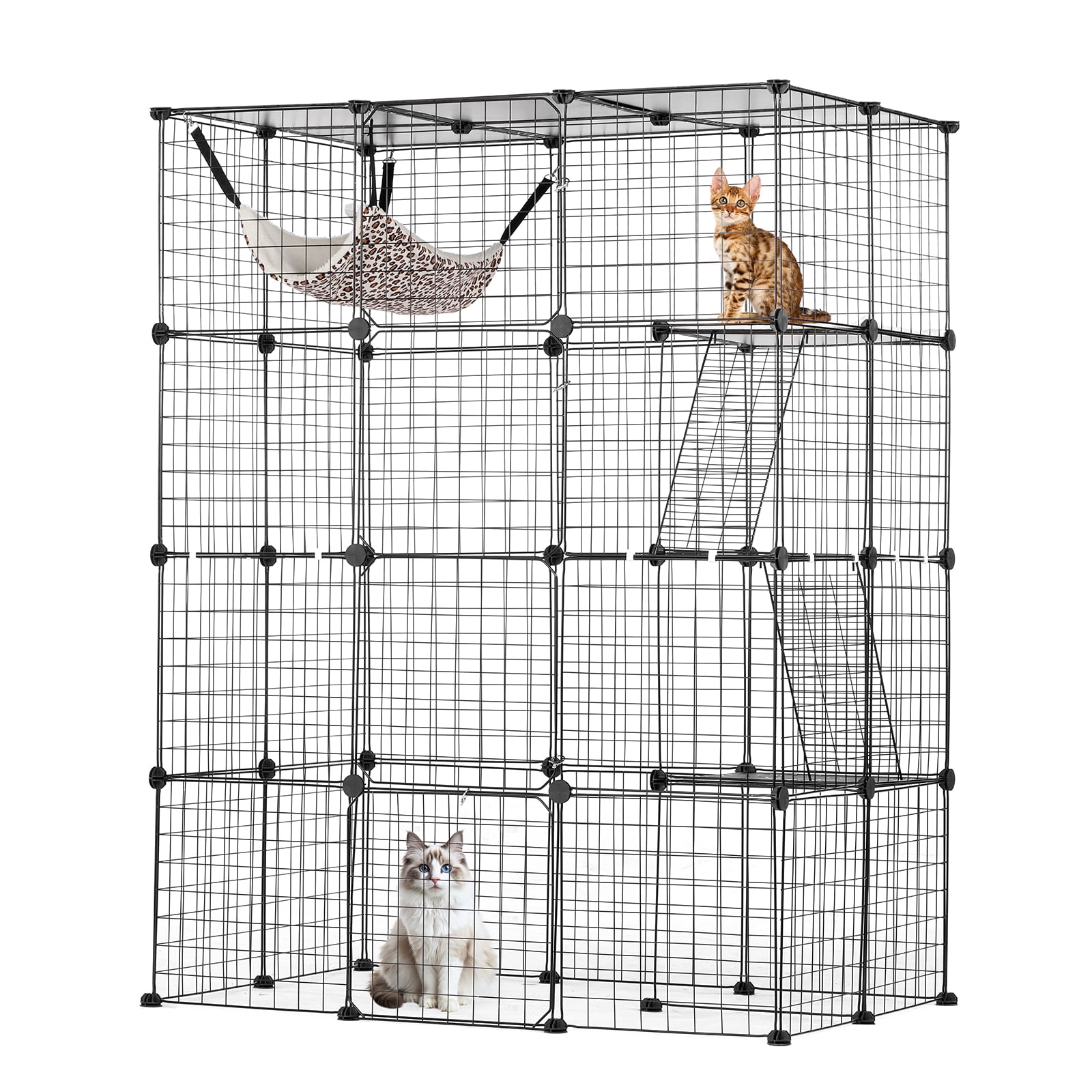 VEVOR Large 4-tier Cat Cage, 41 x 28 x 55", Detachable Metal Wire Cat Enclosure, with 4 Front Doors Hammock Ramp ladders, Indoor & Outdoor Crate Exercise Place Ideal for Kitty, Small Animals, Black