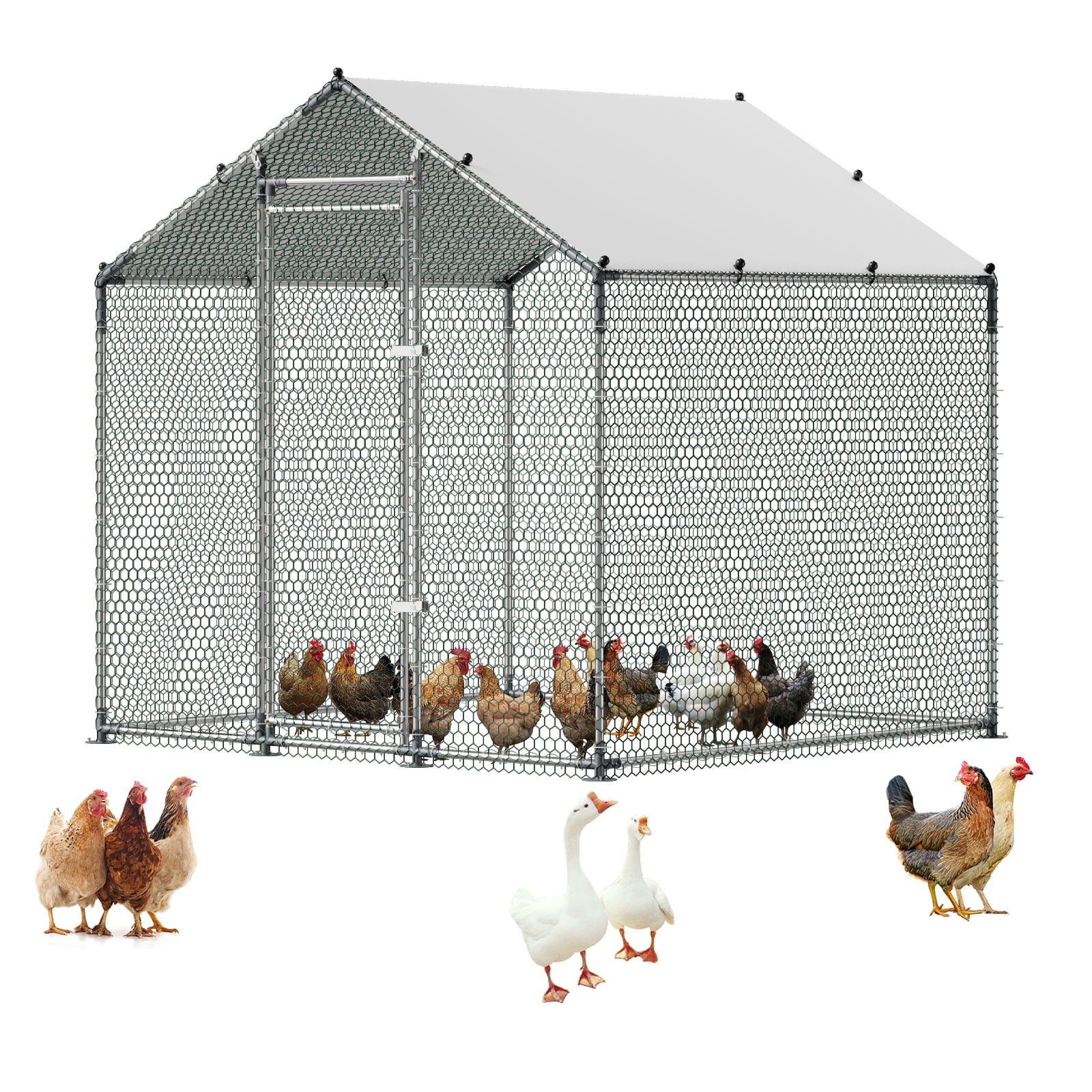 Walk In Lockable Skip VEVOR Large Metal Chicken Coop 6.6x6.6x6.6 ft Walk-in Chicken Run House ...