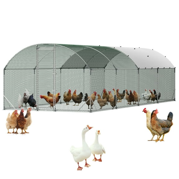 VEVOR Large Metal Chicken Coop, 9 x 25 x 6.6 ft, Walk-in Chicken Run House with Waterproof Cover & Sturdy Frame, Dome Roof Poultry Cage Duck Pen for Rabbit Hen Goose Outdoor Backyard Farm Use