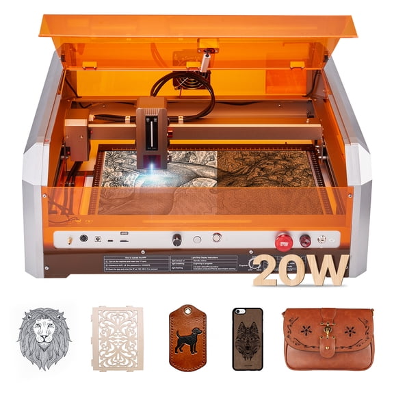 VEVOR Laser Engraver, 20W, Laser Engraving and Cutting Machine with Enclosure Camera, Laser Cutter, 15.7 x 15.7 in Working Area, 30000 mm/min, for Wood, Leather, Glass, Paper, Certain Metal, Class 1