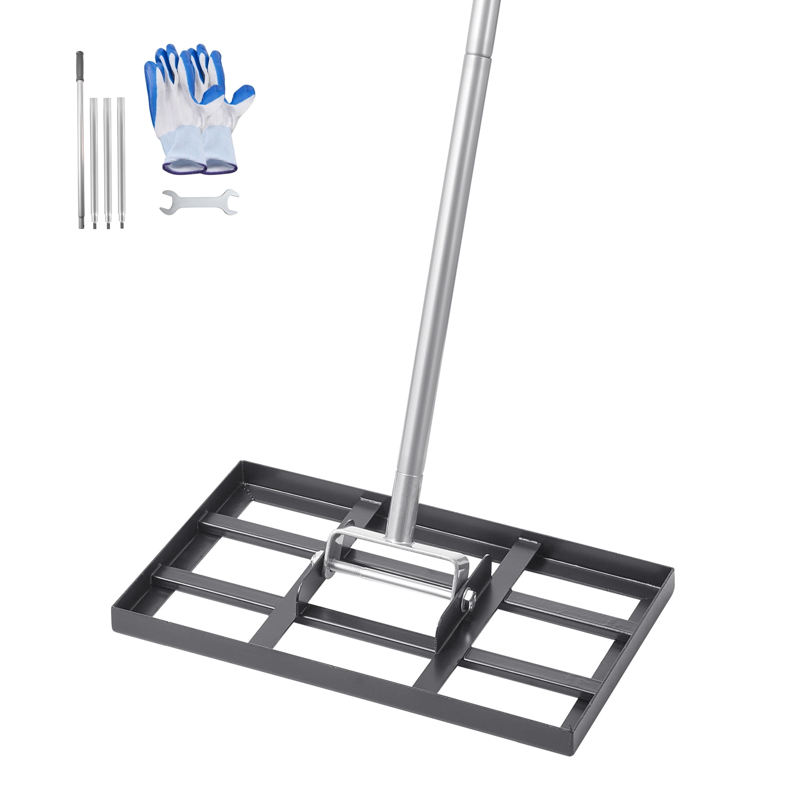 VEVOR Lawn Leveling Rake, Lawn Leveler with 78 in Handle, 17x10 in Ground Plate, Rust-Resistant Carbon Steel Soil Leveler,5 Heights Adjustable,Effort Saving Lawn Leveling Tool for Yard Golf Court