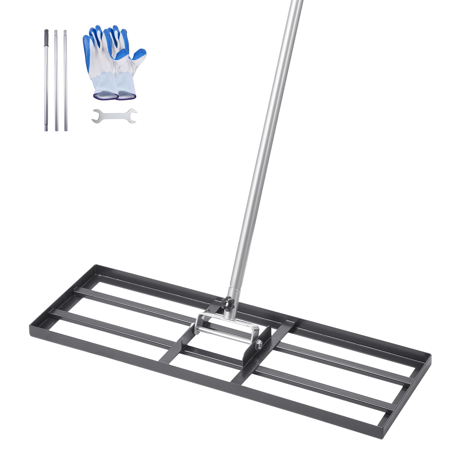 VEVOR Lawn Leveling Rake, Lawn Leveler with 83.9 in Handle, 30x10 in Ground Plate, Rust-Resistant Carbon Steel Soil Leveler, 3 Heights Adjustable, Effort Saving Lawn Leveling Tool