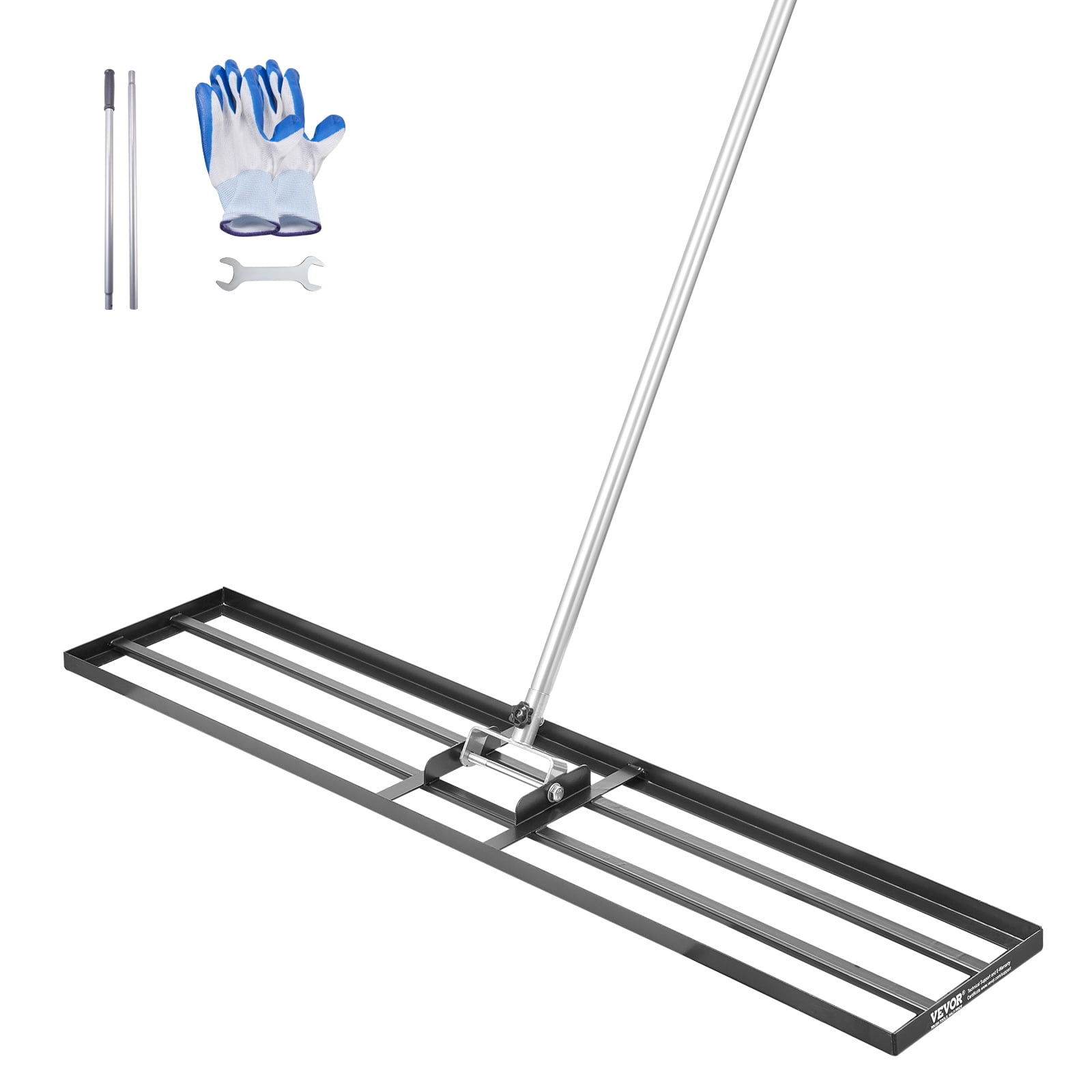 VEVOR Lawn Leveling Rake, Lawn Leveler with 83.9 in Handle, 48x10 in Ground Plate, Rust-Resistant Carbon Steel Soil Leveler, 2 Heights Adjustable, Effort Saving Lawn Leveling Tool