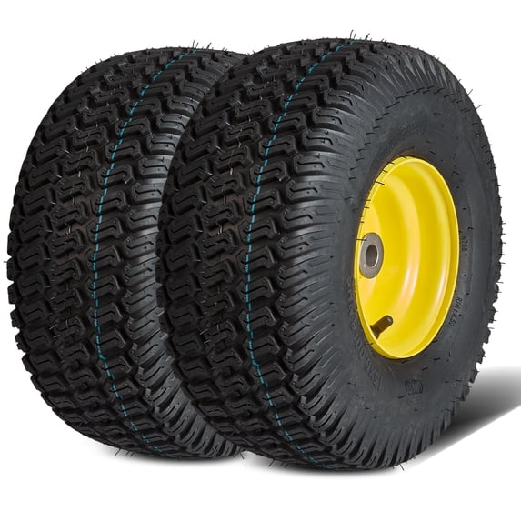 VEVOR Lawn Mower Tires with Rim, 15x6-6" Tubeless Tractor Tires, 2-Pack Tire and Wheel Assembly, S-Turf Pneumatic Tires, 3" Offset Hub, 3/4" Bushing Size, 16 PCS Adapters for Riding Mower Lawn