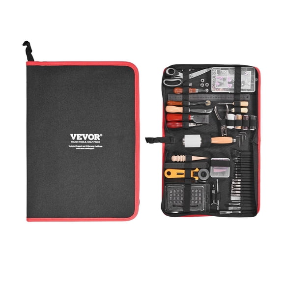 VEVOR Leather Working Tools Kit, 61 PCS Leather Craft Tools with Portable Canvas Storage Bag, Engraving Punching Sewing Stamping Sanding Tools, Ideal