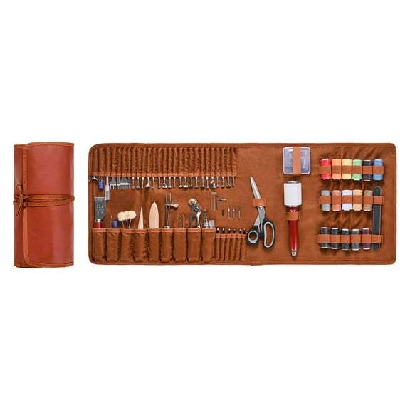 VEVOR Leather Working Tools Kit, 92 PCS Leather Craft Tools with Portable Leather Storage Bag, Engraving Punching Sewing Stamping Sanding Tools, Ideal