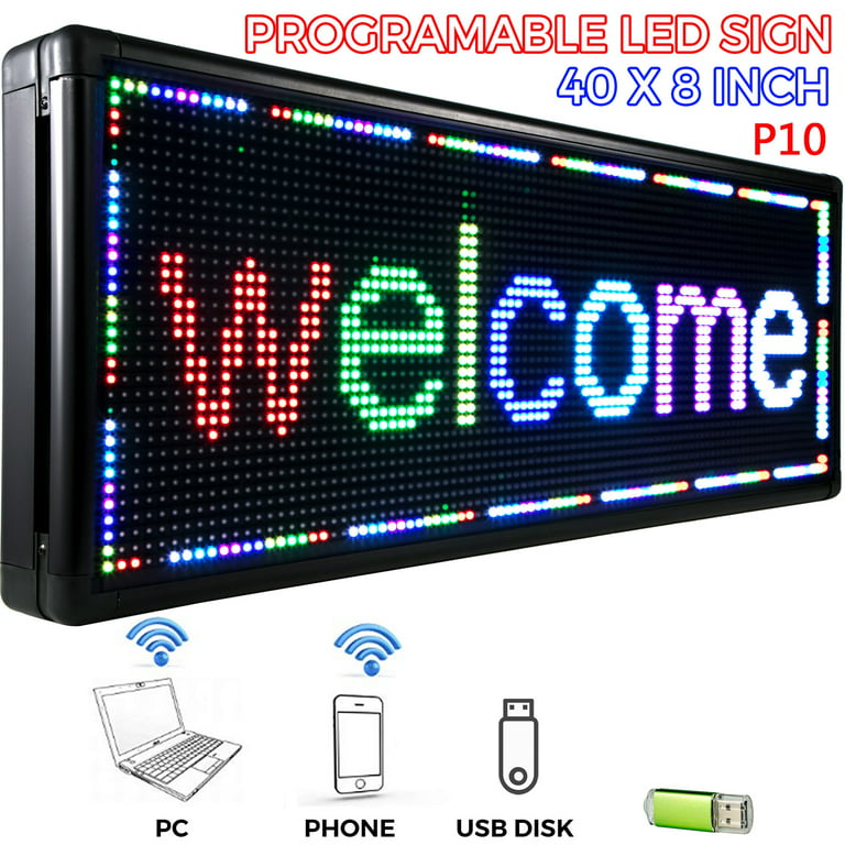 VEVOR 40 x 8 Zoll LED-Scrolling-Schild Farbe 10 mm LED-Leuchtschild LED  digitales Abzeichen Scroll-Anzeigetafel Programmierbar Ladenschild  Werbetafel