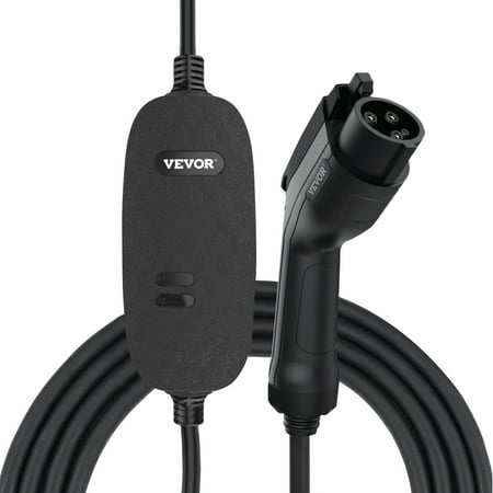 VEVOR Level 1+2 EV Charger, 15 Amp 110-240V, Portable Electric Vehicle Charger with 25 ft Charging Cable NEMA 6-20 Plug NEMA 5-15 Adapter, Plug-in Home EV Charging Station for SAE J1772 Electric Cars