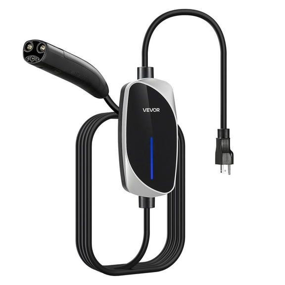VEVOR Level 1/2 Tesla Charger, 16 Amp, Portable Electric Car EV Charger with 25 ft Charging Cable, 120V-240V, NEMA 6-20P Plug NEMA 5-15 Adapter, LED I