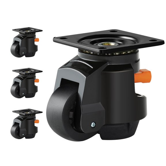 VEVOR Leveling Casters, Set of 4, 2200 lbs Total Load Capacity, 2.5 inches, Heavy Duty with Upgraded Handle Design, 360 Degree Swivel Caster Wheels, Adjustable Casters with Feet for Workbench, Machin