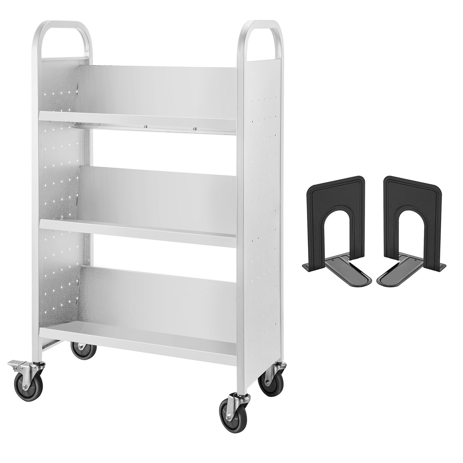 VEVOR Library Book Cart, White, 200 lbs Capacity, Rolling Library Cart