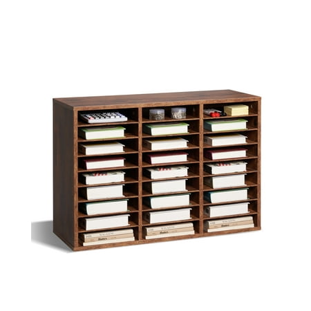 VEVOR Literature Organizer, 27 Compartments Office Mailbox with Removable Shelves, Wood Mailbox Sorter Particle Board Office Home Classroom Storage, File Sorter for File, Document, Dark Brown