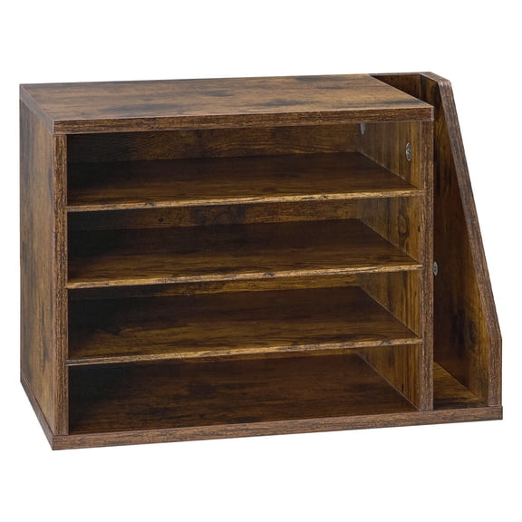 VEVOR Literature Organizer, 4 Compartments Office Mailbox with Detachable Shelves, Wooden Mailbox Sorter with Side Vertical Storage, Countertop Office Home Organizer for File, Document, Paper, Brown