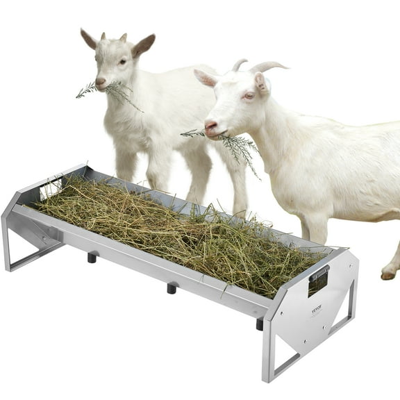 VEVOR Livestock Feeding Trough, 22 Gallon Capacity, 45" Hay Feeder, Heavy Duty Steel Livestock Trough, Galvanized Steel Sheep Feeder Trough Feeding up to 10 Goats for Horse Sheep Hog Farm Sheds Pen