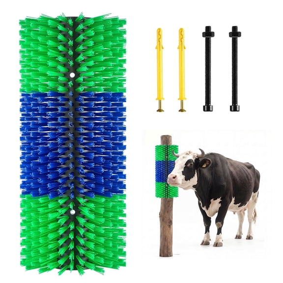 VEVOR Livestock Scratching Brush, 1PC Goat Scratcher Brush Post with 4 Screws, 16.9" x 7.5" Cow Scratcher for Back Itch Relief, Massage Grooming Scratch Tool for Horse Cattle Sheep Pig, Green & Blue