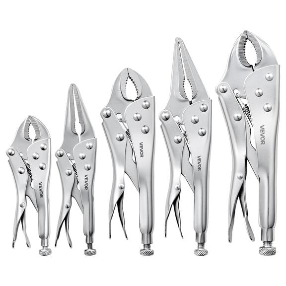 VEVOR Locking Pliers Set 5-Piece Pliers Tool Set Nickel-Plated Carbon Steel, Hand Tools for DIY & Home Use, 5"/7"/10" Curved Jaw, 6.5"/9" Long Nose, Ergonomic Non-Slip Handles, Adjustable Jaw Opening