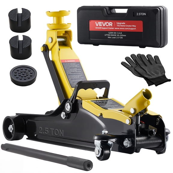 VEVOR Low Profile Floor Jack, 2.5 Ton (5512 lbs) Capacity, Steel Racing Floor Jack with Single Piston Quick Lift Pump & SUV Adapters, Hydraulic Trolley Car Lift for Sedans, Lifting Range 3.3"-13.8"