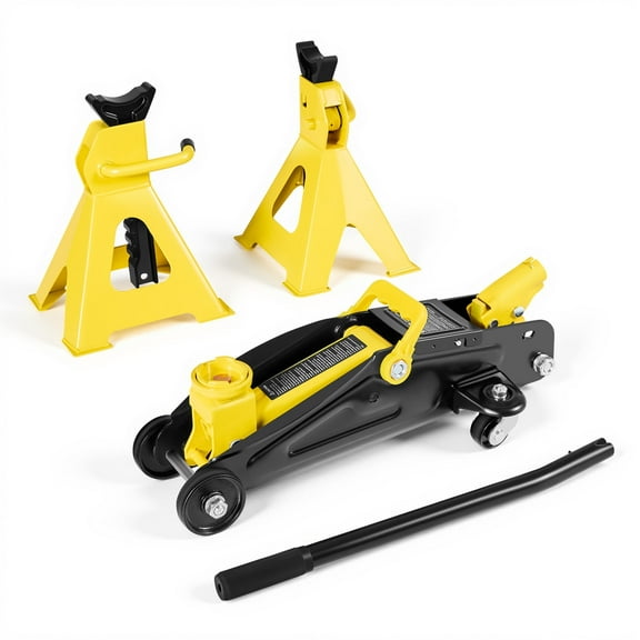 VEVOR Low Profile Floor Jack, 2 Ton (4400 lbs) Capacity, Steel Racing Floor Jack with Stands, Single Piston Quick Lift Pump, Hydraulic Trolley Car Lift for Compact SUVs, Lifting Range 5.1-12.2 Inches