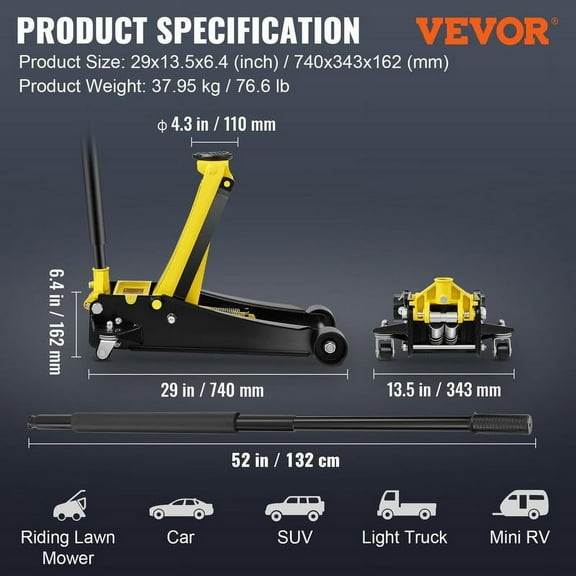 VEVOR Low Profile Floor Jack 4 Ton Heavy Duty Steel Dual Piston Rapid Pump Portable Car Wheel VEVOR Super Brand Day